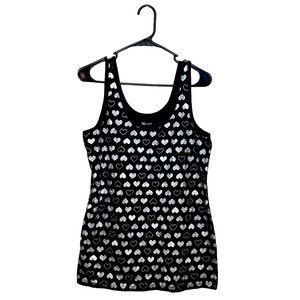 Black Tank Top with Sliver Heart Pattern
